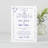 Navy Blue Funky Tekening Handschrift Trouwen Kaart (Staand voorkant)