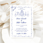 Navy Blue Funky Tekening Handschrift Trouwen Kaart
