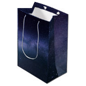 Navy Blue Galaxy Sterrennacht Stars Modern Medium Cadeauzakje (Voorkant Gekanteld)