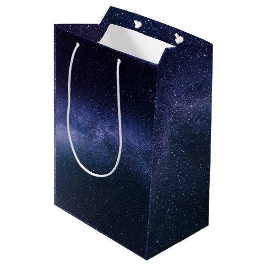 Navy Blue Galaxy Sterrennacht Stars Modern Medium Cadeauzakje (Achterkant Gekanteld)
