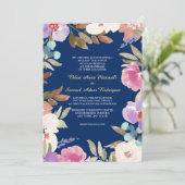 Navy Blue Garden Floral Wedding Kaart (Staand voorkant)