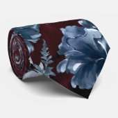 Navy Blue Garden Florals Burgundy Wedding Stropdas (Opgerold)