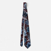Navy Blue Garden Florals Burgundy Wedding Stropdas (Achterkant)