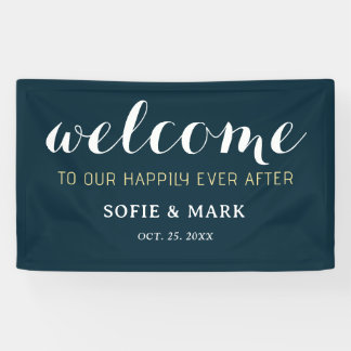 Navy Blue Gelukkig ooit na bruiloft Welkom Spandoek