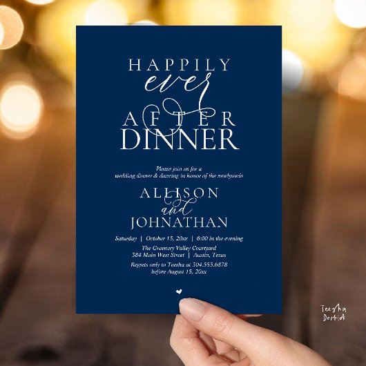 Navy Blue Gelukkig Voor Altijd Diners Moderne Trou Kaart