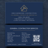 Navy Blue General Contractor QR Code Visitekaartje