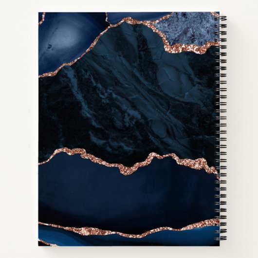 Navy Blue Geode Agate Roos Glitter Monogrammed Not Notitieboek (Achterkant)