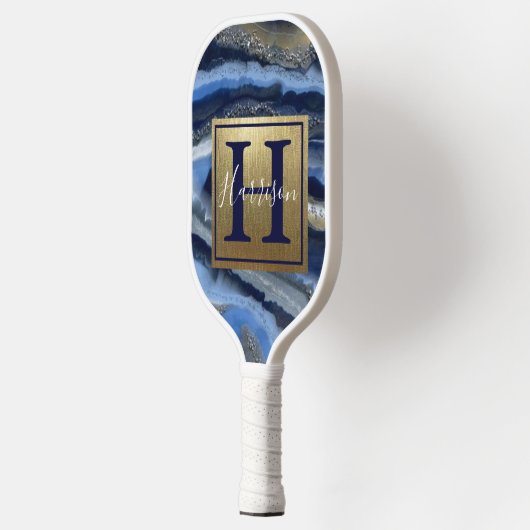Navy Blue Geode Monogram en naam Pickleball Paddle (Links)