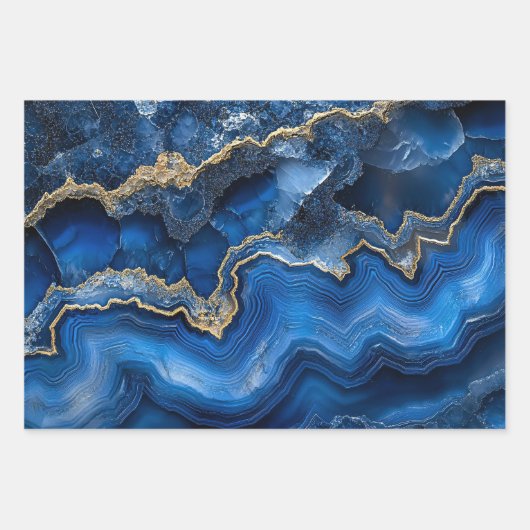 Navy Blue Geode Slice with Gold Veins Inpakpapier Vel (Voorkant 2)