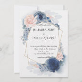 Navy Blue Geometric Floral Wedding Invitation (Devant)