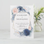 Navy Blue Geometric Floral Wedding Invitation (Debout devant)