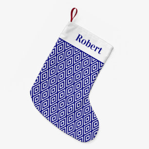 Navy Blue Geometric Pattern met naam Kleine Kerstsok