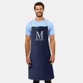 Navy Blue, gepersonaliseerd monogram en naam Apron Schort (Gedragen)