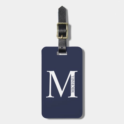Navy Blue - gepersonaliseerd monogram en naam Bagagelabel (Voorkant verticaal)