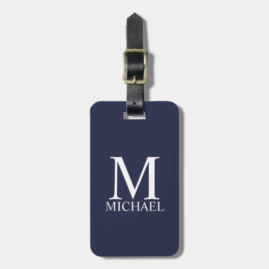 Navy Blue - gepersonaliseerd monogram en naam Bagagelabel (Voorkant verticaal)