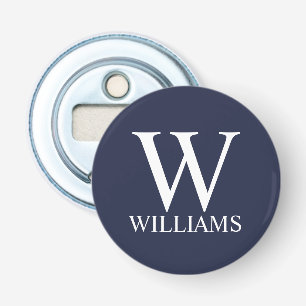 Navy Blue - gepersonaliseerd monogram en naam Button Flesopener