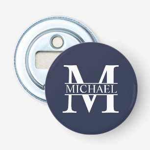 Navy Blue - gepersonaliseerd monogram en naam Button Flesopener