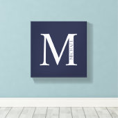Navy Blue - gepersonaliseerd monogram en naam Canvas Afdruk (Insitu (Houten vloer))