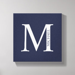 Navy Blue - gepersonaliseerd monogram en naam Canvas Afdruk
