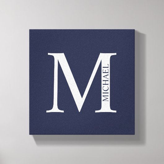 Navy Blue - gepersonaliseerd monogram en naam Canvas Afdruk (Voorkant)