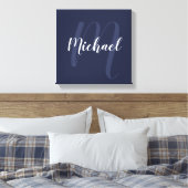 Navy Blue gepersonaliseerd Monogram en naam Canvas Afdruk (Insitu (Slaapkamer))