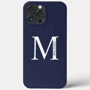 Navy Blue - gepersonaliseerd monogram en naam iPhone 13 Pro Max Hoesje