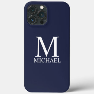 Navy Blue - gepersonaliseerd monogram en naam iPhone 13 Pro Max Hoesje