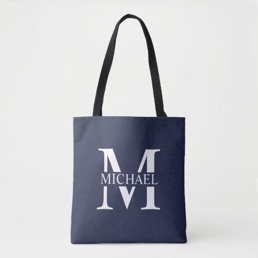 Navy Blue - gepersonaliseerd monogram en naam Draagtas (Voorkant)
