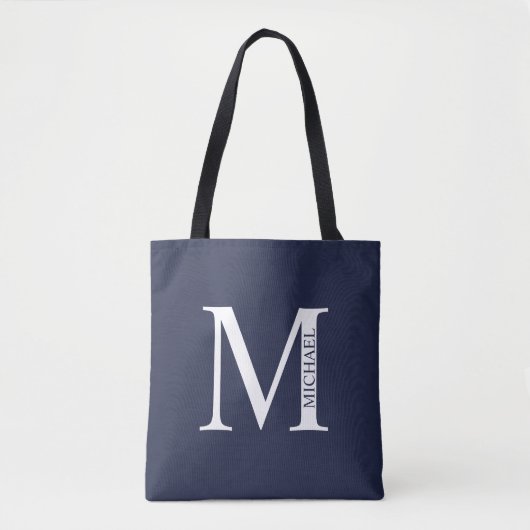 Navy Blue - gepersonaliseerd monogram en naam Draagtas (Voorkant)
