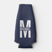 Navy Blue - gepersonaliseerd monogram en naam Flesjeskoeler (Voorkant)