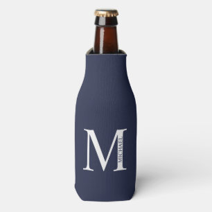 Navy Blue - gepersonaliseerd monogram en naam Flesjeskoeler