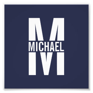 Navy Blue - gepersonaliseerd monogram en naam Foto Afdruk
