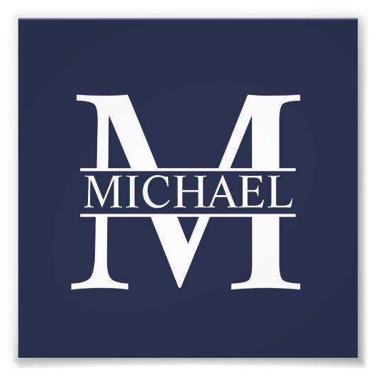 Navy Blue - gepersonaliseerd monogram en naam Foto Afdruk (Voorkant)