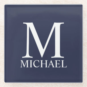 Navy Blue - gepersonaliseerd monogram en naam Glazen Onderzetter