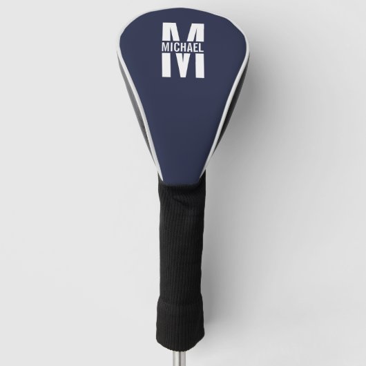 Navy Blue - gepersonaliseerd monogram en naam Golfheadcover (Voorkant)