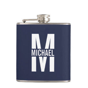 Navy Blue - gepersonaliseerd monogram en naam Heupfles