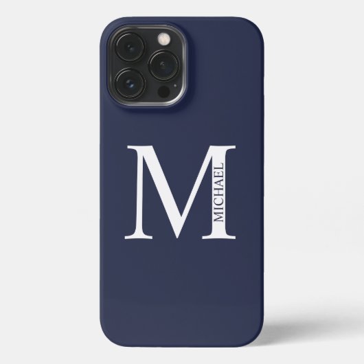 Navy Blue - gepersonaliseerd monogram en naam iPhone Hoesje (Achterkant)
