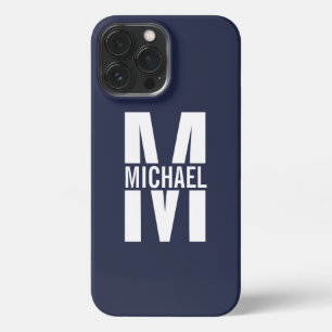 Navy Blue - gepersonaliseerd monogram en naam iPhone 13 Pro Max Hoesje