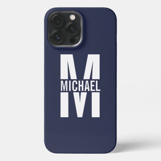 Navy Blue - gepersonaliseerd monogram en naam iPhone Hoesje (Achterkant)