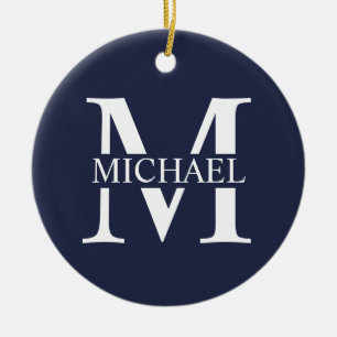 Navy Blue - gepersonaliseerd monogram en naam Keramisch Ornament