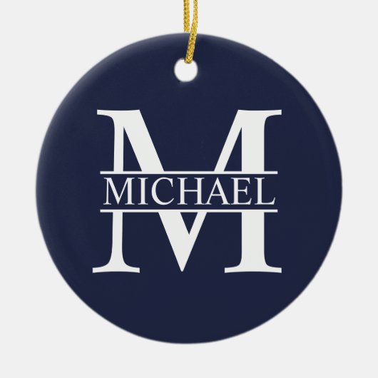 Navy Blue - gepersonaliseerd monogram en naam Keramisch Ornament (Voorkant)