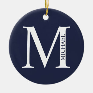 Navy Blue - gepersonaliseerd monogram en naam Keramisch Ornament