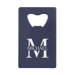Navy Blue - gepersonaliseerd monogram en naam Kredietkaart Flessenopener