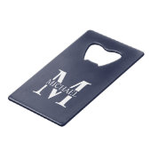 Navy Blue - gepersonaliseerd monogram en naam Kredietkaart Flessenopener (Voorkant Gekanteld)
