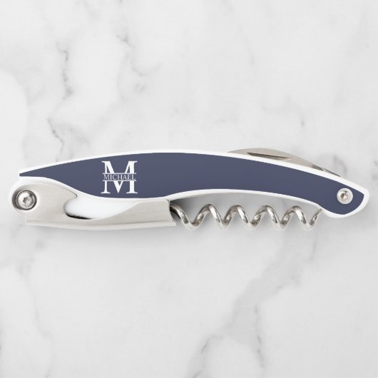 Navy Blue - gepersonaliseerd monogram en naam Kurkentrekker (Voorkant)