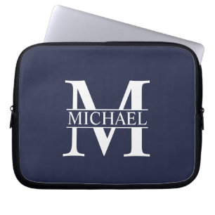 Navy Blue - gepersonaliseerd monogram en naam Laptop Sleeve