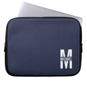 Navy Blue - gepersonaliseerd monogram en naam Laptop Sleeve