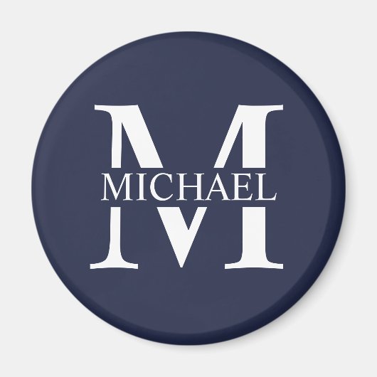 Navy Blue - gepersonaliseerd monogram en naam Magneet (Voorkant)