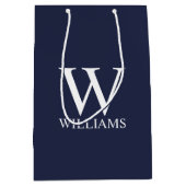 Navy Blue - gepersonaliseerd monogram en naam Medium Cadeauzakje (Voorkant)