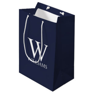 Navy Blue - gepersonaliseerd monogram en naam Medium Cadeauzakje